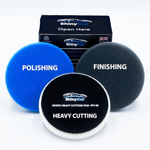 ShinyCar® UK Foam Polishing Pad Kit, 3x 130mm (5in) for DA/RO Polishers | Heavy Cutting, Polishing & Finishing Pads, Strong Grip Backing, Durable Foam, For Car Detailing & Paint Correction