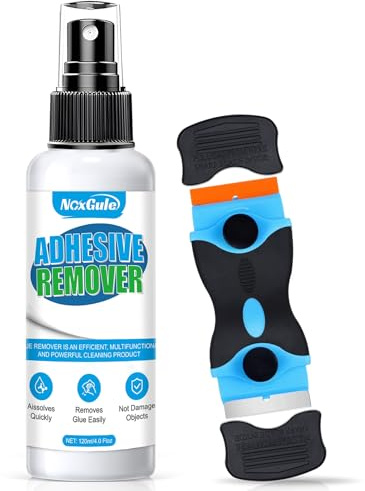 NoxGule Etikettenentferner und Kleberlöser, Aufkleberentferner, Ettikettenlöserspray, Klebereste Entferner Fensterrahmen, Entfernt Rückstandslos Klebstoffreste von Glas und Metalloberflächen, 120ml