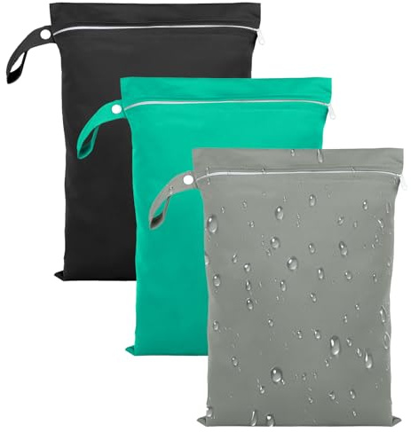 3 Stück Nasstasche, 40 x 30 cm Wäschesäcke Schwimmsachen, Wasserdichter Beutel Wet Bag mit Reißverschluss, Wiederverwendbar Reise Nassbeutel Schwimmen für Badeanzüge, Strandtücher(Gray Green Black)