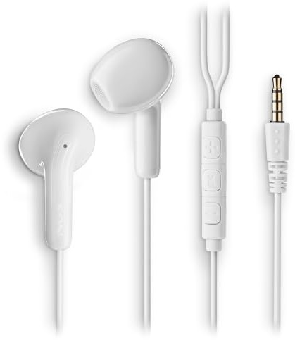 NGS Cross Flip White - In-Ear-Kopfhörer mit Mikrofon und Multifunktionstaste, Musik- und Anrufsteuerung, Kabel 120 cm, 3,5-mm-Klinkenstecker