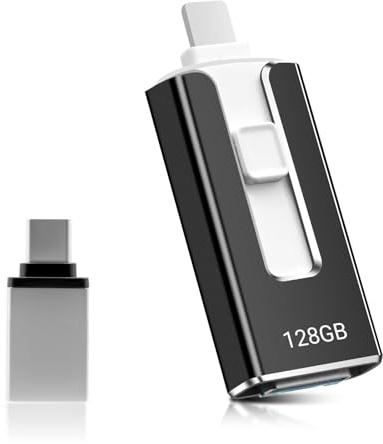 USB Stick 128GB für Phone,4-in-1 Speicherstick für iPhone/iPad/Android/PC,USB 3.0 Memory Stick High Speed Flash Laufwerk,schnelle Übertragung Photostick,Backup Fotos Videos,Schwarz