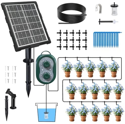 Solar Bewässerungssystem Garten 2026 Urlaubsbewässerung Tropfbewässerung mit Timer, 15m Automatische Bewässerung 132 Modi, Bewässerungssystem Balkon, Bewässerung für Hochbeet, Gewächshaus, Pflanzen