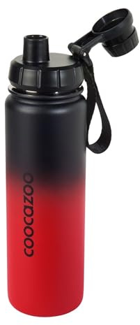 coocazoo Edelstahl-Trinkflasche, schwarz-rot, Drehverschluss, aus Edelstahl, geschmacksneutral, doppelwandig, für Schule & Freizeit, für kohlensäurehaltige Getränke geeignet, recyclebar, 700 ml