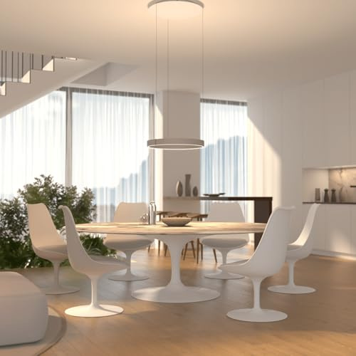 NEONA SOL LED Pendelleuchte Schwarz Metall Ringdesign Dimmbar, Hängelampe mit Fernbedienung warmweiß bis kaltweiß Up Down Höhenverstellbar (Taupe Leder)