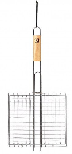 BEST SPORTING Grillkorb Edelstahl mit Holzgriff I Grillgitter 27 x 24 x 3 cm I Gemüse Grillkorb verstellbar I Grillgutwender rechteckig I aus Edelstahl mit langem Griff I Grillhalter