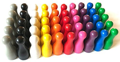 Spieltz 50 Riesen Spielfiguren für XXL Brettspiele. Halmakegel groß aus Holz, 25/60 mm, Flaschenkegel in 10 Farben. Extra große Spielfiguren (Großpackung: 50 Stück)