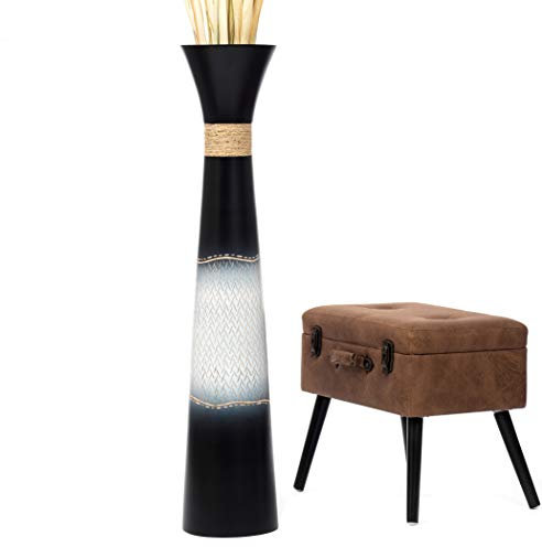 Leewadee Grand Vase A Poser Au Sol pour Branches Décoratives De Pampa, Vase en Bois De Manguier, 105 cm, Nero
