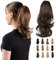 Sofeiyan 33 cm Pferdeschwanzverlängerung Langer Lockiger Pferdeschwanz Clip in Klaue Haarverlängerung Natürlich Aussehendes Synthetisches Haarteil für Frauen, Dunkelstes Braun & Helles Auburn