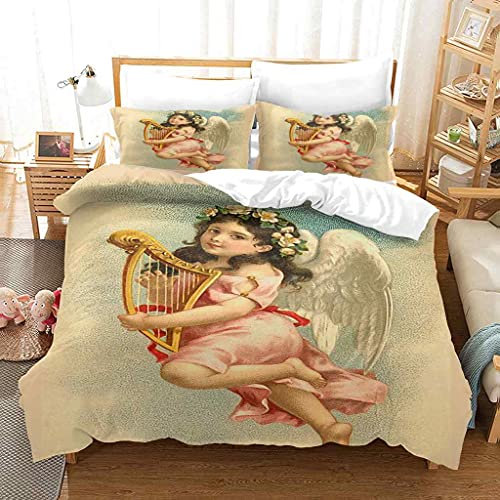 CYKNUW Bettwäsche 135x200cm Kleiner rosa Engel Modern Bettwäsche Set Microfaser Einzelbett bettwäsche Bettbezug und Kissenbezug 80×80cm mit Reißverschluss