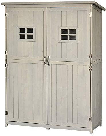 Outsunny Abri de Jardin en Bois Armoire de Jardin dim. 127,5L x 50l x 164H cm 2 étagères 2 Portes 2 fenêtres Toit bitumé étanche Bois Massif Sapin pré-huilé Gris
