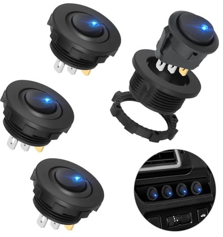 Linkstyle 4Pcs Kippschalter 12V, 3 Pin Rund EIN/AUS Schalter mit LED Licht, 20A Selbsthemmung Wippschalter für Auto Boot Yacht RV