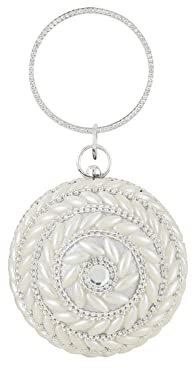 CORIOS Damen Abendtasche Runde Kugel Strass Clutch Bag Perlen Handtasch Abnehmbarer Kette Klein Tasche Schultertasche Umhängetasche für Hochzeit Abendparty Geburtstag Bankett Tanzparty Silber