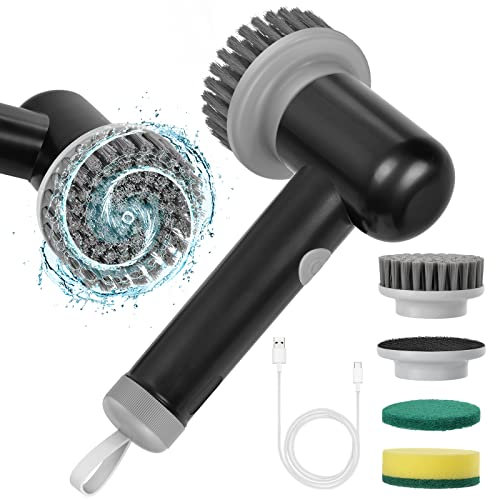 OSDUE Elektrische Reinigungsbürste, Electric Spin Scrubber, Kabelloser Hand-Duschwäscher mit 3 Austauschbare Bürstenköpfe, für die Reinigung von Badezimmern, Wannen, Fliesen und zu Hause(Schwarz)