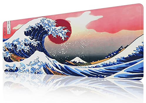 EFISH Japan Art Kanagawa - Alfombrilla de ratón para surfear (800 × 300 × 3 MM), alfombrilla de ratón grande extendida, alfombrilla de escritorio, bordes cosidos, base de goma antideslizante.