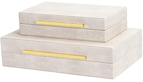 SYYSY Ivory Shagreen box Faux Leather Set of 2 Decorative Boxes,Large Stacking Storage Decorative Boxes with Lids for Modern Home Decor Jewelry Box Organizer