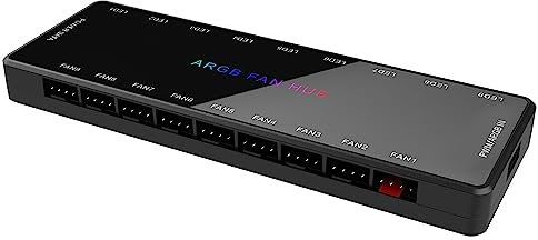 SHAKING TANK ARGB and PWM HUB,9 Ports for Addressable RGB Lighting with PWM,1 to 9 Multi Way Magnetic backplane Splitter 5V/3PIN ARGB Case Fan Hub Adapter PWM ARGB Fan Black