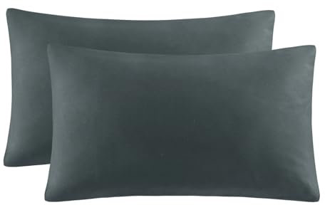 Aisbo Kissenbezug 50x80 2er Set - Kopfkissenbezug 50 x 80 Anthrazit mit Hotelverschluss aus Mikrofaser, ÖKO-TEX Pillow Cover 50x80cm, Weich und Bügelfrei