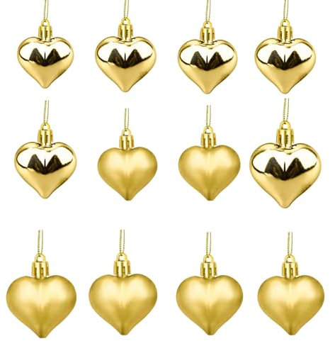 12 Stück Valentinstag Anhänger Geschenk Herz Dekorationen Valentinstag Baumschmuck Weihnachten Hängende Kugeln Valentinstag Ornamente Hängende Herzkugel Ornamente (Golden)