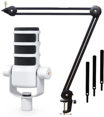Rode Podmic Microphone professionnel pour podcast Blanc + bras articulé Keepdrum MS138