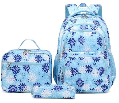 ZHIERNA Schulrucksack Mädchen Teenager Schule Rucksack Damen Schulranzen Kinder Schultasche mit Lunchtasche Stiftetasche Set für Teenager Mädchen Grundschule