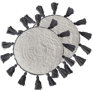 Beliani Dekokissen 2er Set Baumwolle Creme weiß 40x40 cm rund mit Quasten modern Thistle