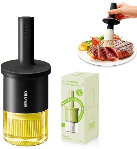 YARRAMATE Botella dispensadora de aceite con cepillo resistente al calor, dispensador de aceite de vidrio para cocina, recipiente de aceite de silicona para untar (Negro)