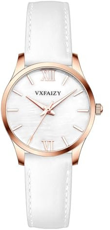 VXFAIZY Damen Einfachheit Uhr Wasserdicht Casual Armbanduhr für Frauen(Weiß)