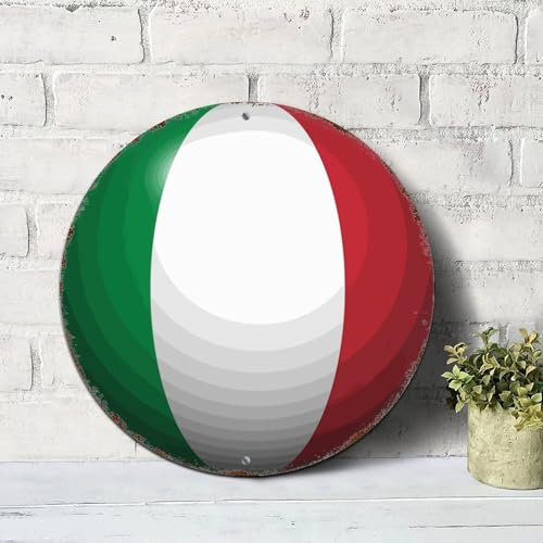 Italienische Länderflagge, rundes Metall-Blechschild, Italien-Kranzschild, Türschild, Raumschild, verwittertes Metall, Kunstdrucke für Innenbereich, Büro, Pub, Dekoration, 22,9 cm