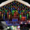 SUAVER Solar Eiszapfen Lichterkette, Solar Weihnachtsbeleuchtung Deko Vorhang Lichter mit 4m 19-Tropfen 96LED Wasserdicht Eisregen Lichterkette für Hof,Garten,Hochzeit,Party,Hausdach (Mehrfarbig)