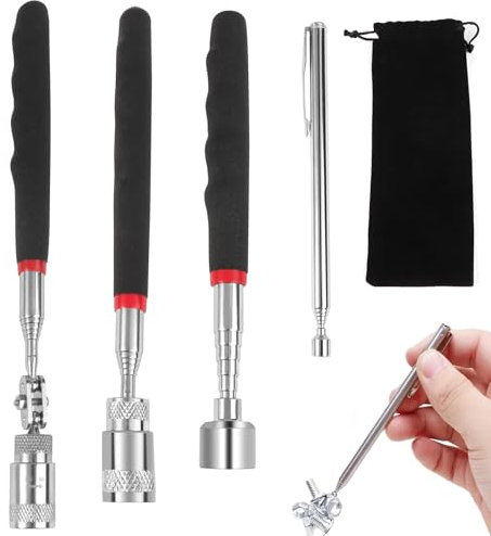 URHRHU 4 Piezas Iman Telescopico Recogedor Magnetico con LED, Herramienta Recogedor Magnético Varilla Telescópica Magnética de Acero Inoxidable 1.5LB 8LB 20LB para Tornillos Tuerca y Piezas de Metal