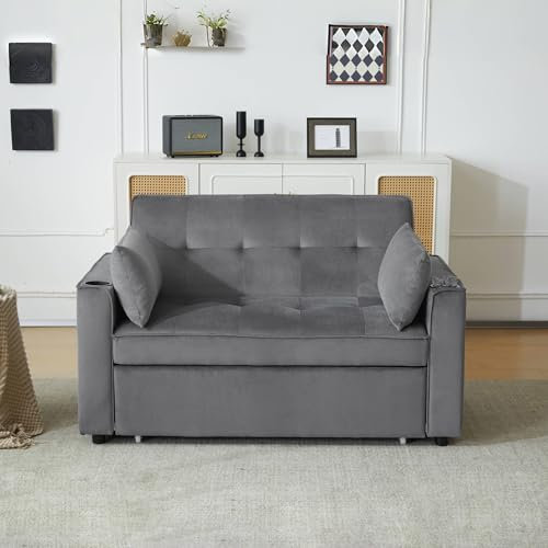 Moimhear Klappbares Schlafsofa, Multifunktionssofa mit Schlaffunktion, Schlafsofa mit Getränkehalter und Kissen, geeignet für Wohnzimmer, Schlafzimmer, Heimkino-Wohnung (grau)