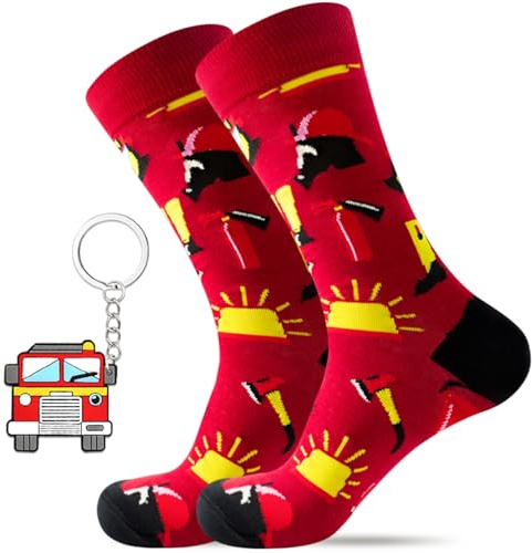 Snyvpra Feuerwehr Geschenke Für Männer – Lustige Socken Aus Baumwolle 38-45 Mit Feuerwehr Schlüsselanhänger, Geschenk Feuerwehrmann, Geschenkset Für Feuerwehrmann, Geburtstag & Weihnachten