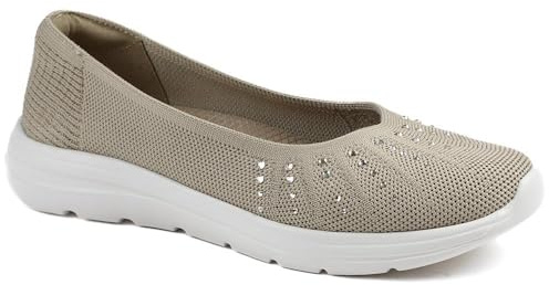 Pavers Wide Fit Memory Foam Sporty Pumps - Taupe Size 6