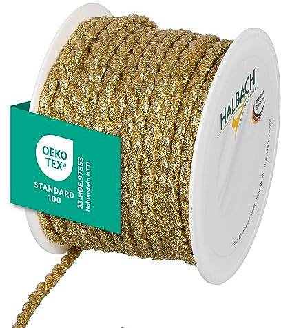 Halbach Seidenbänder Cordoncino oro di alta qualità, larghezza: 6 mm, lunghezza: 25 m, cordoncino per decorazioni, filo d'oro per fai da te e confezioni regalo, colore: oro