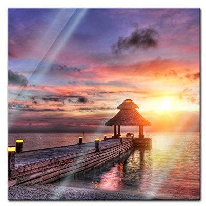 Bilderdepot24 Glasbild - Sunset over Maledives 50x50 cm - Deko Glas - Wandbild aus Glas - Bild auf Glas - moderne Bilderdepot24 Glasbilder - Glasfoto - Echtglas