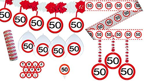 Unbekannt 34-TLG. Partyset 50. Geburtstag Dekoset Dekobox - Verkehrschild - Girlanden, Luftballons