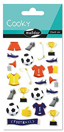 Maildor CY066O Packung mit Stickers Cooky 3D (1 Bogen, 7,5 x 12 cm, ideal zum Dekorieren, Sammeln oder Verschenken, Fußball) 1 Pack
