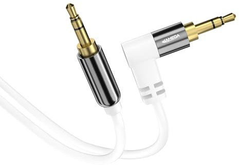 JAMEGA - 1m Klinkenkabel AUX Kabel 3,5mm Stereo Audio Kabel 90° gewinkelt Klinkenstecker kompatibel mit PC Laptop Handy Smartphone Tablet KFZ HiFi-Receiver - Weiß