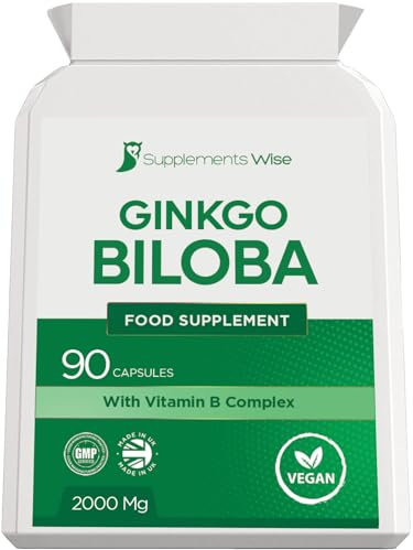 Ginkgo Biloba Capsules 90 x 2000mg - Dizziness and Vertigo Treatment - Focus Tablets, Concentration Pills for Brain, Memory - Blood Circulation -Ginkgo Biloba Herbal Supplements with Vitamin B Complex