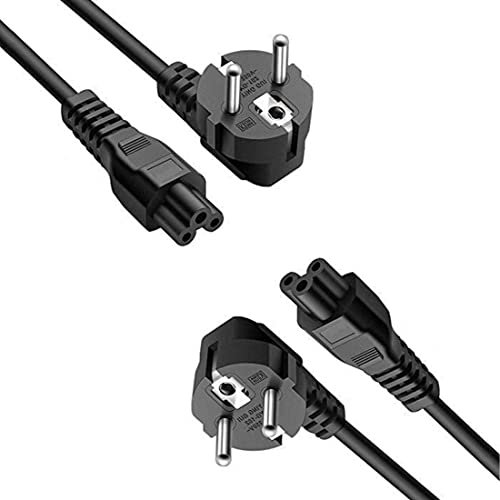 DTK® Cable de alimentación portátil tripolar Clover 1.2M para Laptop para HP DELL ASUS Acer Sony Samsung con alimentación CEE7 3 vías a C5 Hembra (2 Paquetes)