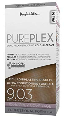 Knight & Wilson PurePlex Light Natural Golden Blonde Permanent Hair Colour Dye. Protect, Restore and Nourish with Aminofix. 9.03 Light Natural Golden Blonde. 100% Grey Coverage.