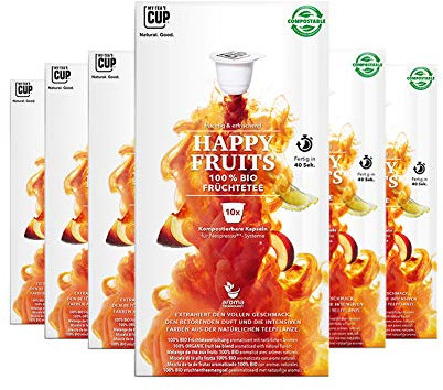 BIO Teekapseln von My-TeaCup | Kompatibel mit Nespresso?*-Maschinen | 100% kompostierbare Kapseln ohne Alu (Fr?chtetee Happy Fruits, 60 Kapseln)