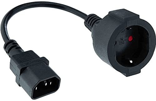 CABLEPELADO Cable alimentación alargador Shucko | Cable Adaptador de Corriente para SAIS de Conector C14 Macho a Conector CEE7 Hembra | Cable SAI | 100% Cobre de AWG18 | Color Negro | 25 cm