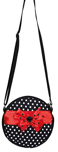 NET TOYS Gepunktete Damenhandtasche Rockabella mit Schleife - Schwarz-Rot 18x18cm - Schickes Damen-Kostüm-Zubehör Schultertasche Rock n Roll - EIN Blickfang für Mottoparty & Kostümfest