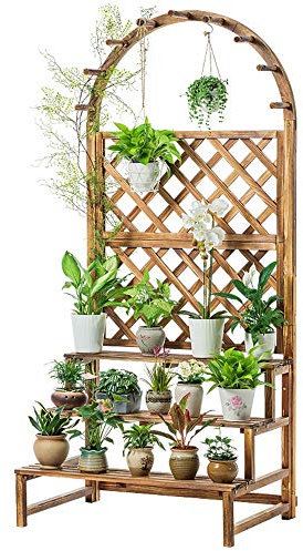 Puestos de flores Panel de rejilla de madera Decoración for el hogar Jardín Maceta de madera rectangular con tela escocesa Jardín que sube Planta de flor Maceta Jardín Patio Soporte Tiesto flor