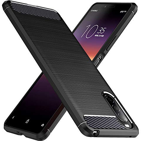 TesRank Sony Xperia 10 II Hülle, Premium Weiche kohlefaser Handyhülle mit Wärmeableitungs-Design [Shock Absorption] [Anti-Slip] Kratzfest Schutzhülle Case für Sony Xperia 10 II-Schwarz