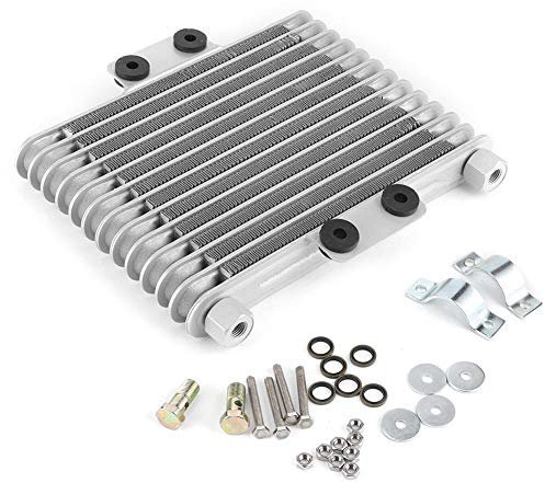 KIMISS Radiador de aceite para moto, 13 filas universal, de refrigeración con mangueras, compatible con color plateado