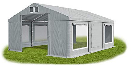 Das Company Tente de fête Gris 4x6m avec moustiquaires et Volets roulants l'epreuve de l'eau 560 g/m2 La toille PVC Construction Winter Renforcement du Sol, par Entree et Toit Tout Temps Gazebo
