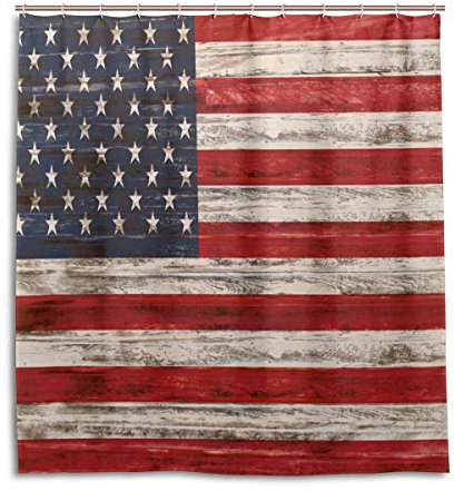 Amerikanisch USA Flagge Holzen Duschvorhang, Beständig Wasserdicht Polyester Stoff Bad Vorhang Zubehör 12 Haken 66x72 Zoll Zuhause Dekor