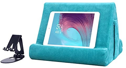 Tablet Stand Multi-Angle Tablet Pad Stand Lazy Holder Stand Soft Pad Stand Tablet Cushion Stand With Net Pocket & Black Phone Stand For Lap,Knee,Sofa and Bed Universal Phone Pad Stands(Light Blue)